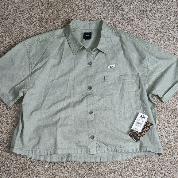 Vans McMillan Green Cropped Button Down Shirt - Picture 1 of 5